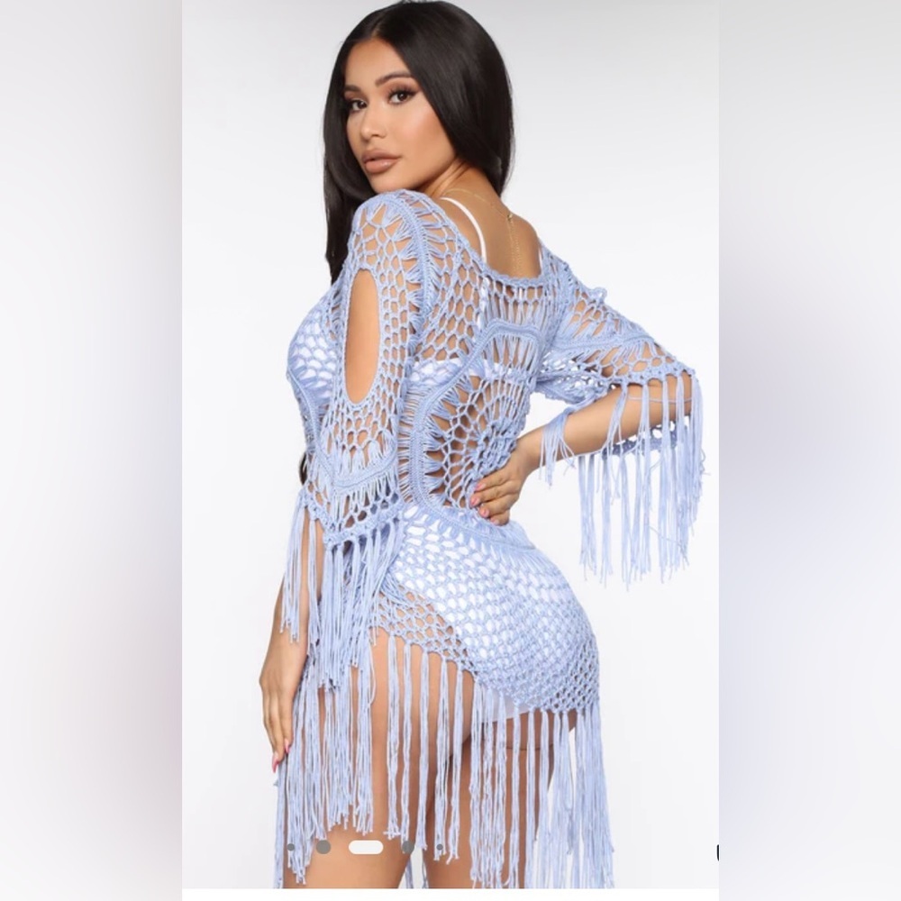 Crochet Swim Cover-Up in Light Blue - Picture 2 of 3